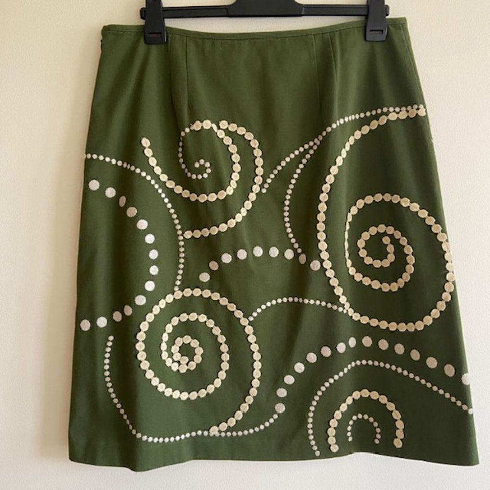 Boden Sage Green Skirt with Cream Applique